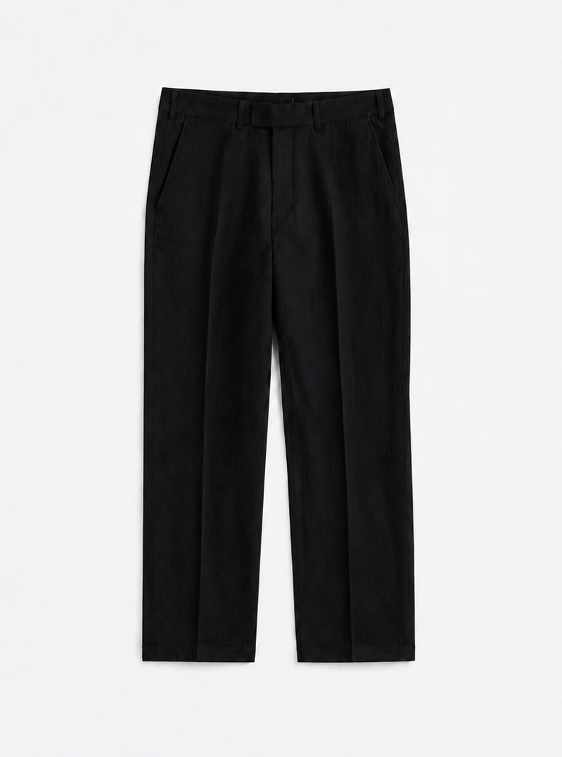 Tall Black Baggy Linen-Blend Trousers