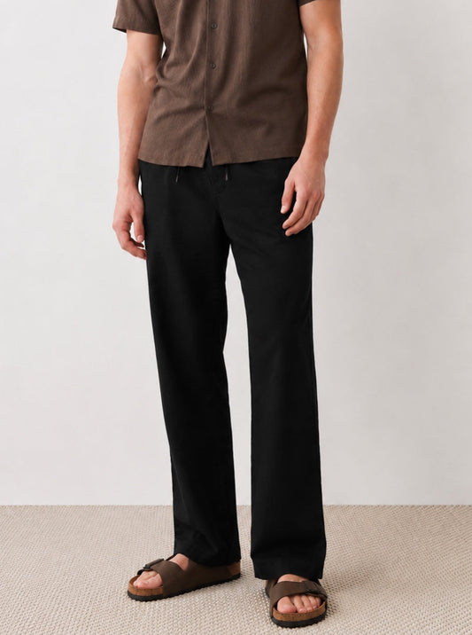 Tall Black Relaxed Straight Linen-Blend Pants