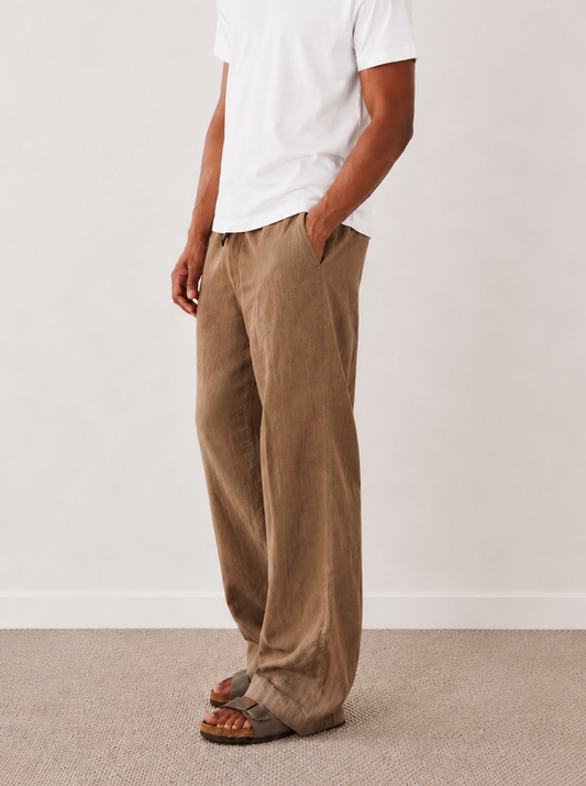 Tall Brown Baggy Linen-Blend Trousers