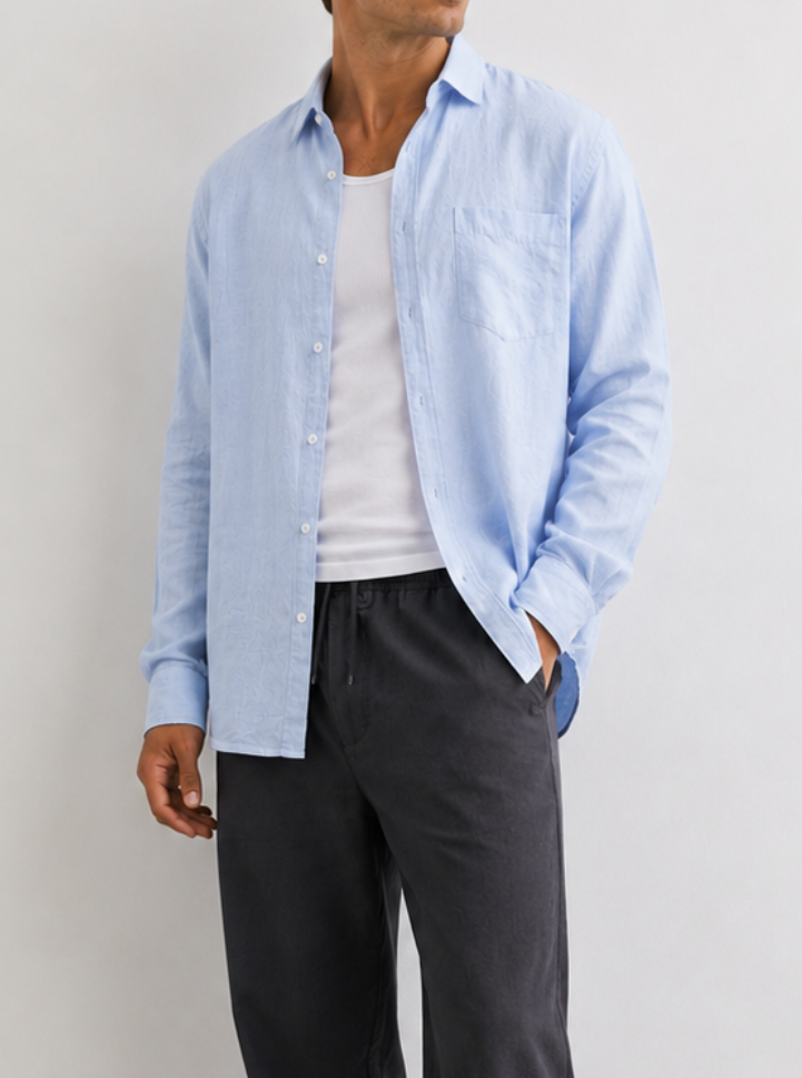 Tall Cloud Blue Relaxed Linen-Blend Long Sleeve