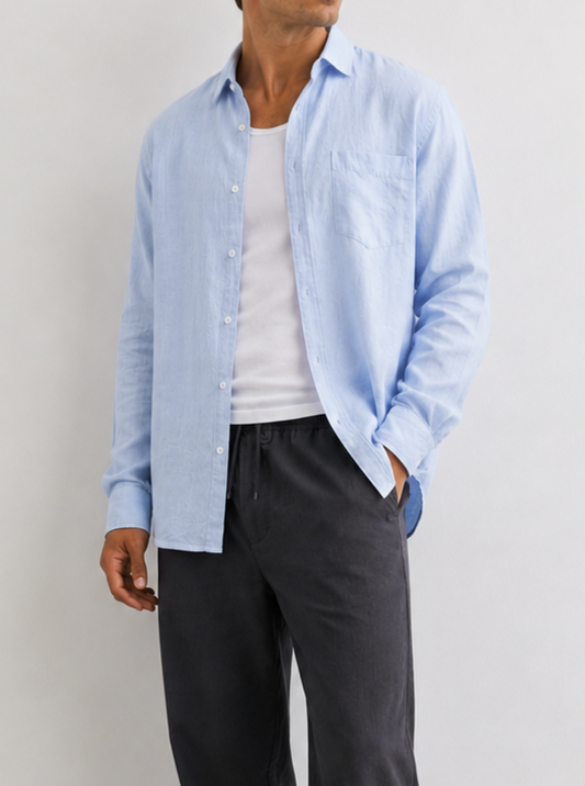 Tall Cloud Blue Relaxed Linen-Blend Long Sleeve