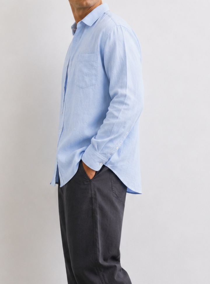 Tall Cloud Blue Relaxed Linen-Blend Long Sleeve