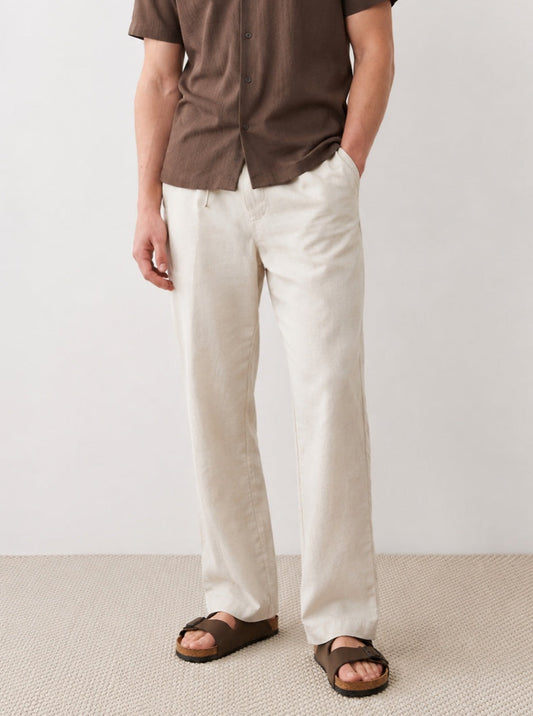 Tall Cream Relaxed Straight Linen-Blend Pants