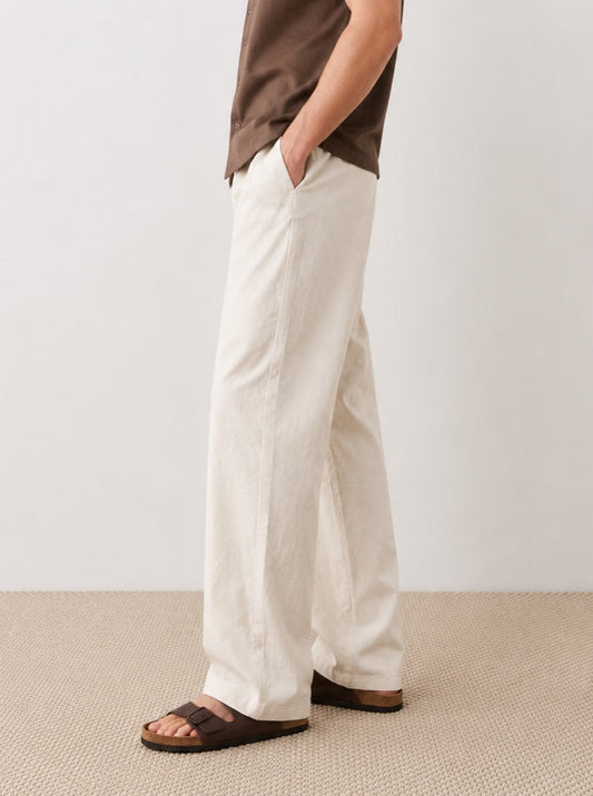 Tall Cream Relaxed Straight Linen-Blend Pants