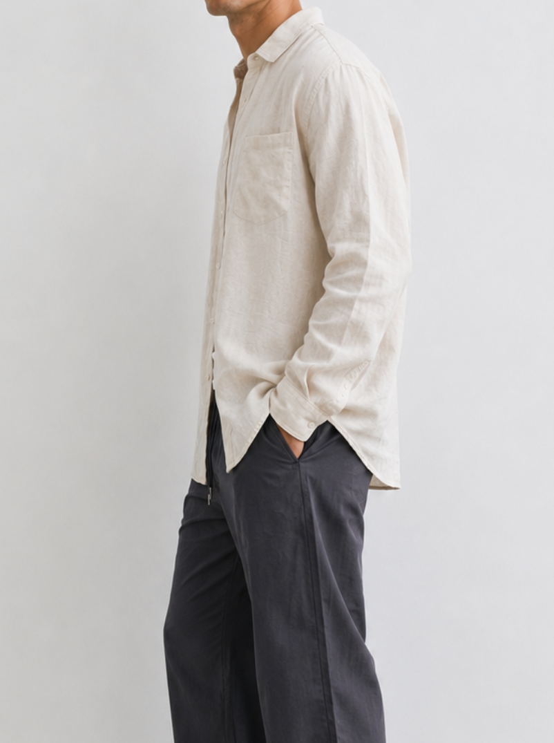 Tall Oatmeal Relaxed Linen-Blend Long Sleeve