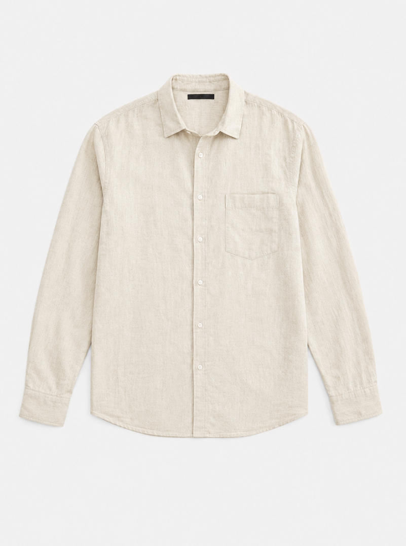 Tall Oatmeal Relaxed Linen-Blend Long Sleeve