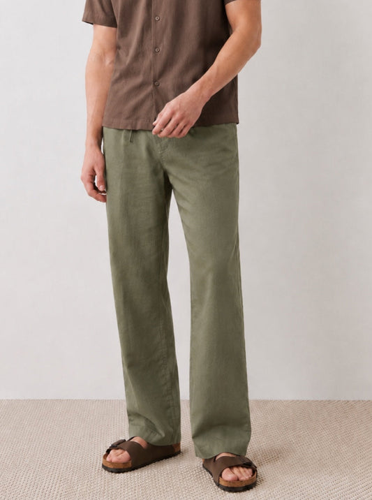 Tall Olive Relaxed Straight Linen-Blend Pants