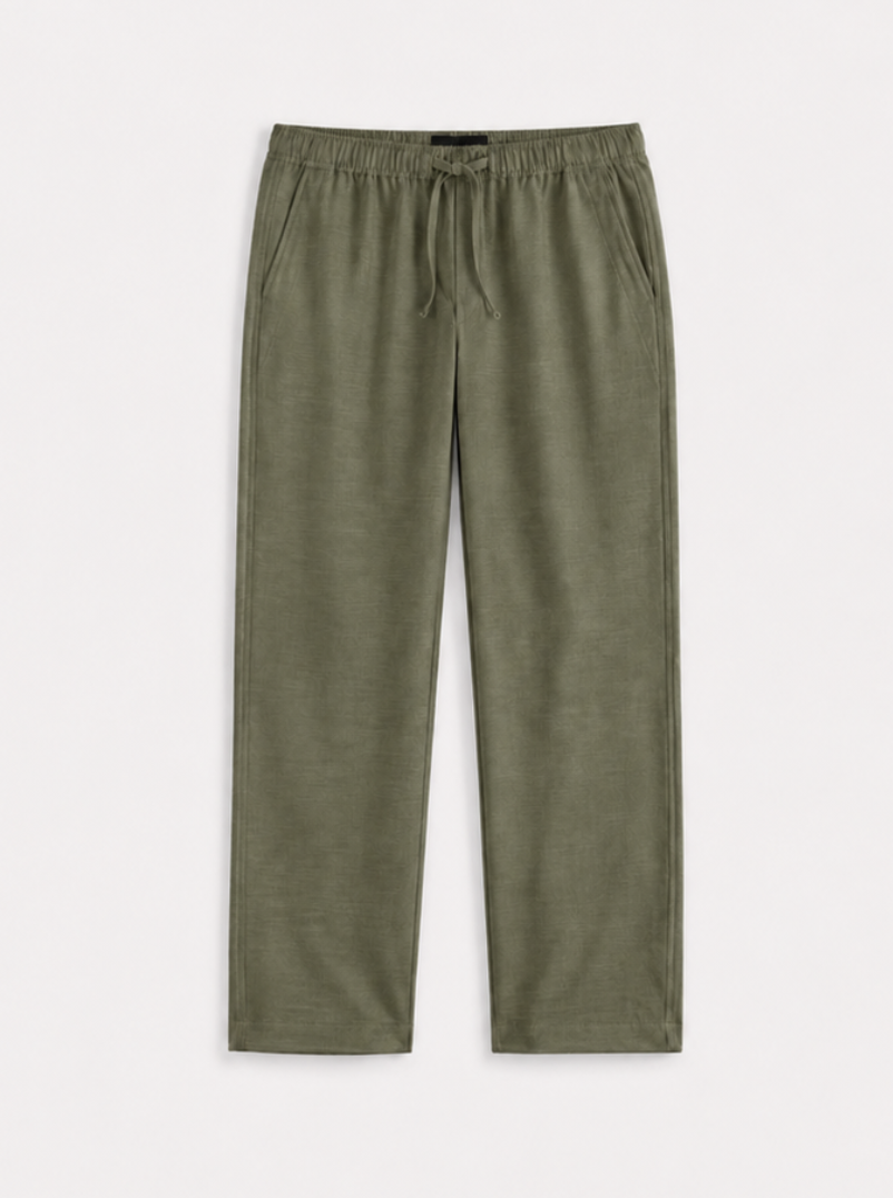 Tall Olive Relaxed Straight Linen-Blend Pants