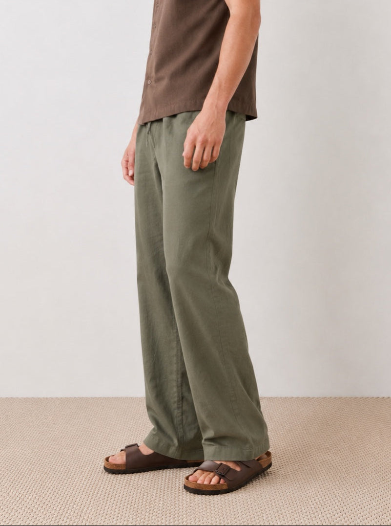 Tall Olive Relaxed Straight Linen-Blend Pants