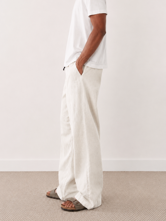 Tall White Baggy Linen-Blend Trousers